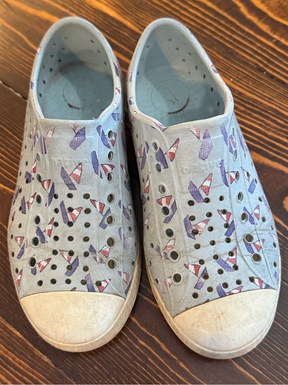 Native Kids Slip-On Water Shoes in Light Blue with all over sailboat print